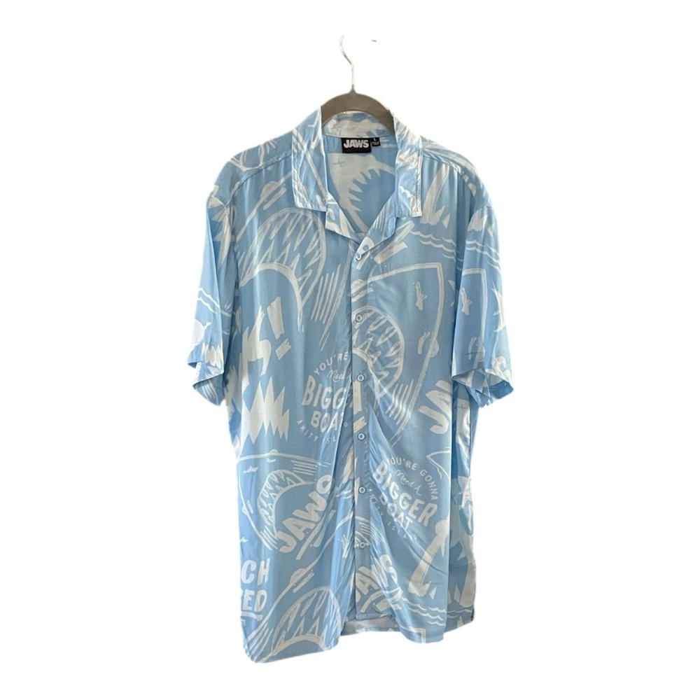 Jaws Sky Blue button Down Men's Shirt
Size (L)